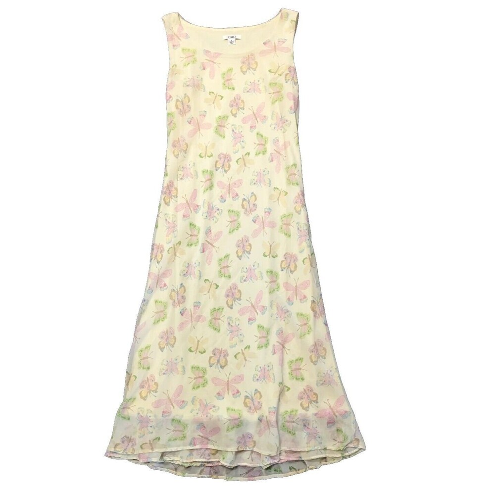 BEAUTIFUL Y2K SHEER YELLOW DRESS WITH PASTEL BUTTERFLIES BY CATO SIZE 8